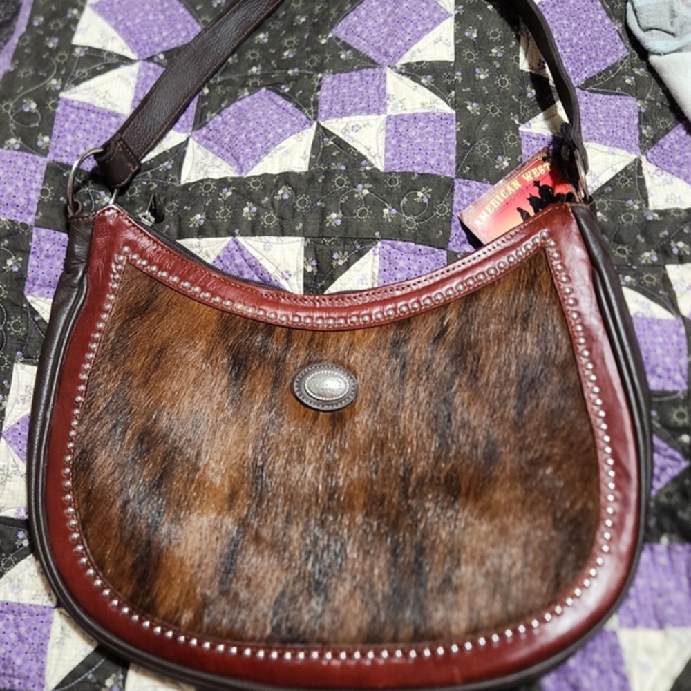 NWTs COWHIDE all Leather Shoulder Bag with Leather Trim and Silver Embellishment